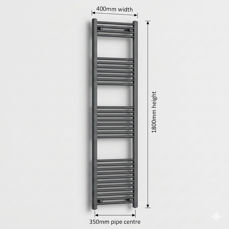 400mm x 1800mm Matt Black Towel Rail Dimensions