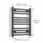 400mm x 600mm Matt Black Towel Rail Dimensions