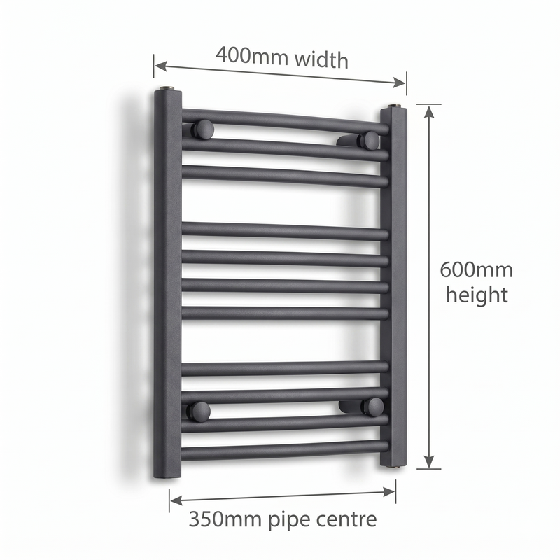 400mm x 600mm Matt Black Towel Rail Dimensions