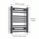 400mm x 600mm Black Flat Towel Rail Dimensions and Specification Diagram