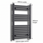 400mm x 800mm Matt Black Towel Rail Dimensions