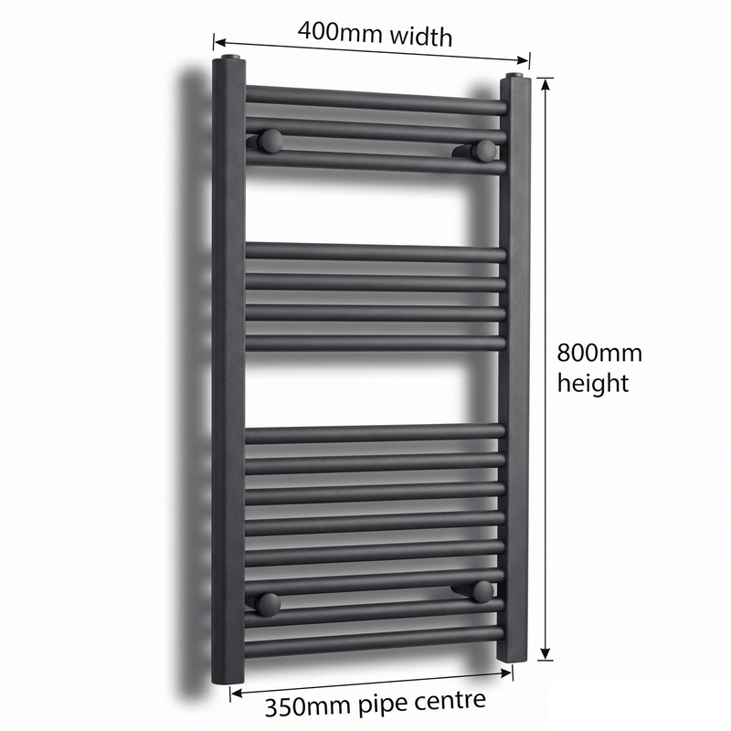 400mm x 800mm Matt Black Electric Towel Rail Dimensions