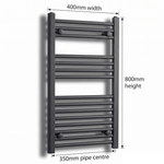 400mm x 800mm Matt Black Electric Towel Rail Dimensions