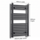 400mm x 800mm Black Flat Towel Rail Dimensions and Specification Diagram