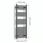 500mm x 1200mm Black Flat Towel Rail Dimensions and Specification Diagram