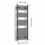 500mm x 1200mm Matt Black Towel Rail Dimensions