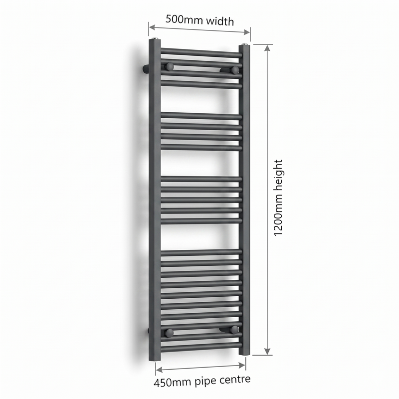 500mm x 1200mm Matt Black Towel Rail Dimensions