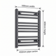 500mm x 600mm Black Flat Towel Rail Dimensions and Specification Diagram