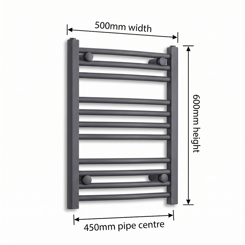 500mm x 600mm Matt Black Electric Towel Rail Dimensions