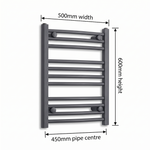 500mm x 600mm Matt Black Towel Rail Dimensions