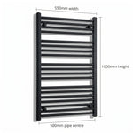 550mm x 1000mm Black Flat Towel Rail Dimensions and Specification Diagram