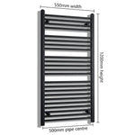 550mm x 1200mm Black Flat Towel Rail Dimensions and Specification Diagram