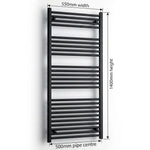 550mm x 1400mm Black Flat Towel Rail Dimensions and Specification Diagram