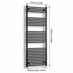 550mm x 1800mm Black Flat Towel Rail Dimensions and Specification Diagram