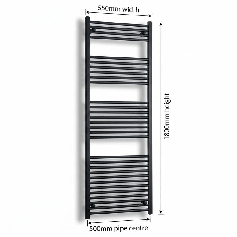 550mm x 1800mm Black Flat Towel Rail Dimensions and Specification Diagram