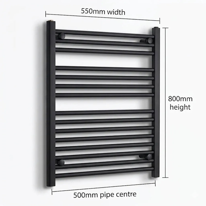 550mm x 800mm Black Flat Towel Rail Dimensions and Specification Diagram