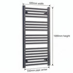 600mm x 1000mm Black Flat Towel Rail Dimensions and Specification Diagram