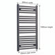 600mm x 1000mm Black Flat Towel Rail Dimensions and Specification Diagram