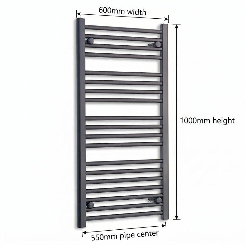600mm x 1000mm Black Flat Towel Rail Dimensions and Specification Diagram