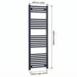600mm x 1600mm Black Flat Towel Rail Dimensions and Specification Diagram
