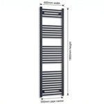 600mm x 1800mm Black Flat Towel Rail Dimensions and Specification Diagram