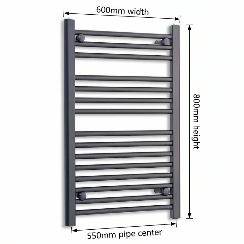 600mm x 800mm Black Flat Towel Rail Dimensions and Specification Diagram