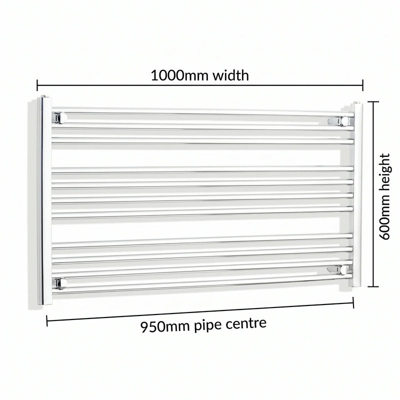 1000mm x 600mm Chrome Flat Towel Rail Dimensions and Specification Diagram