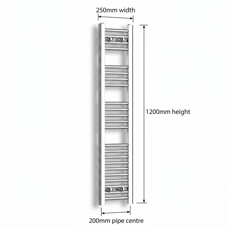 Chrome towel rail dimensions — 250mm × 1200mm