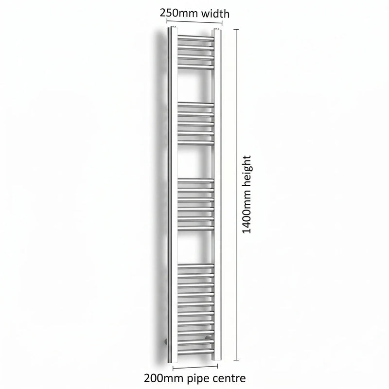 Chrome towel rail dimensions — 250mm × 1400mm