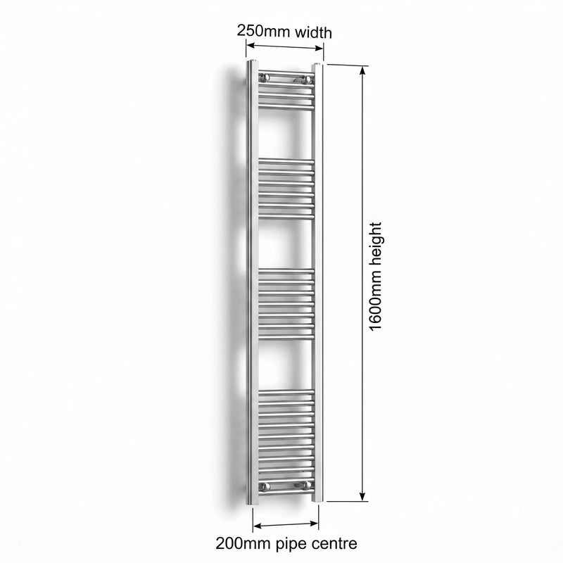 Chrome towel rail dimensions — 250mm × 1600mm