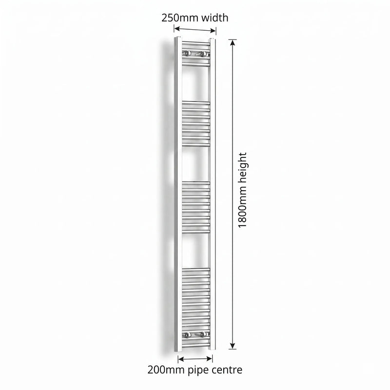 Chrome towel rail dimensions — 250mm × 1800mm