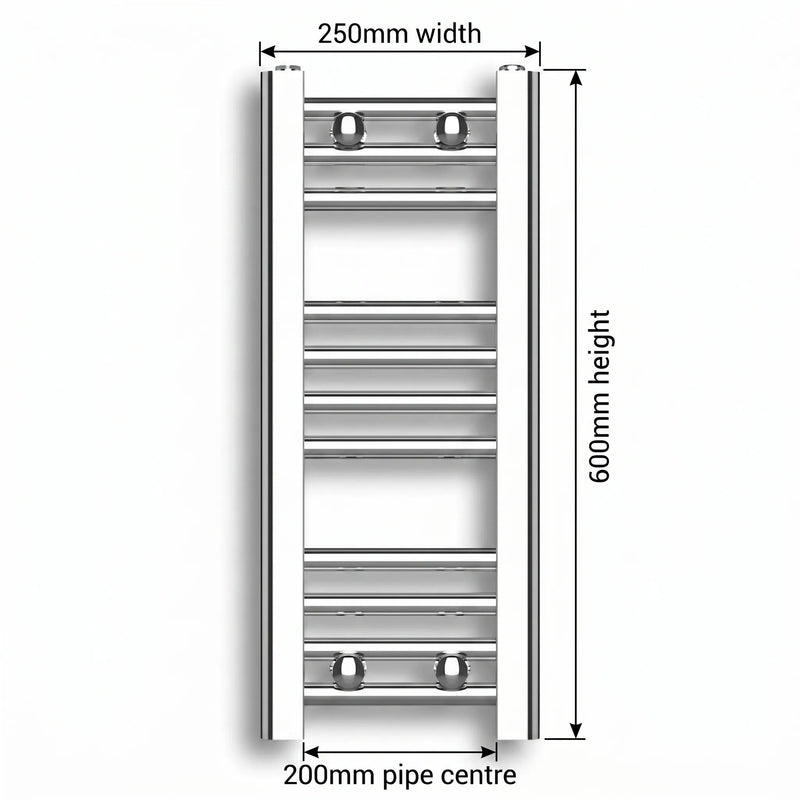 Chrome towel rail dimensions — 250mm × 600mm