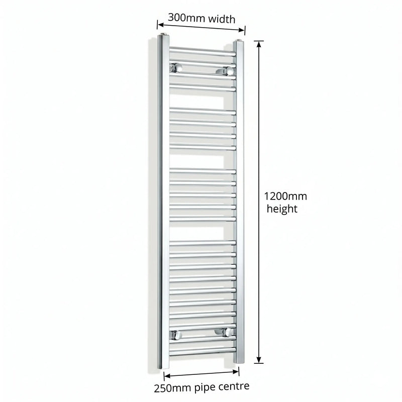 Chrome towel rail dimensions — 300mm × 1200mm