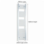 Chrome towel rail dimensions — 300mm × 1400mm