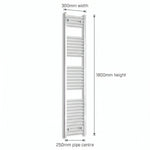 Chrome towel rail dimensions — 300mm × 1800mm