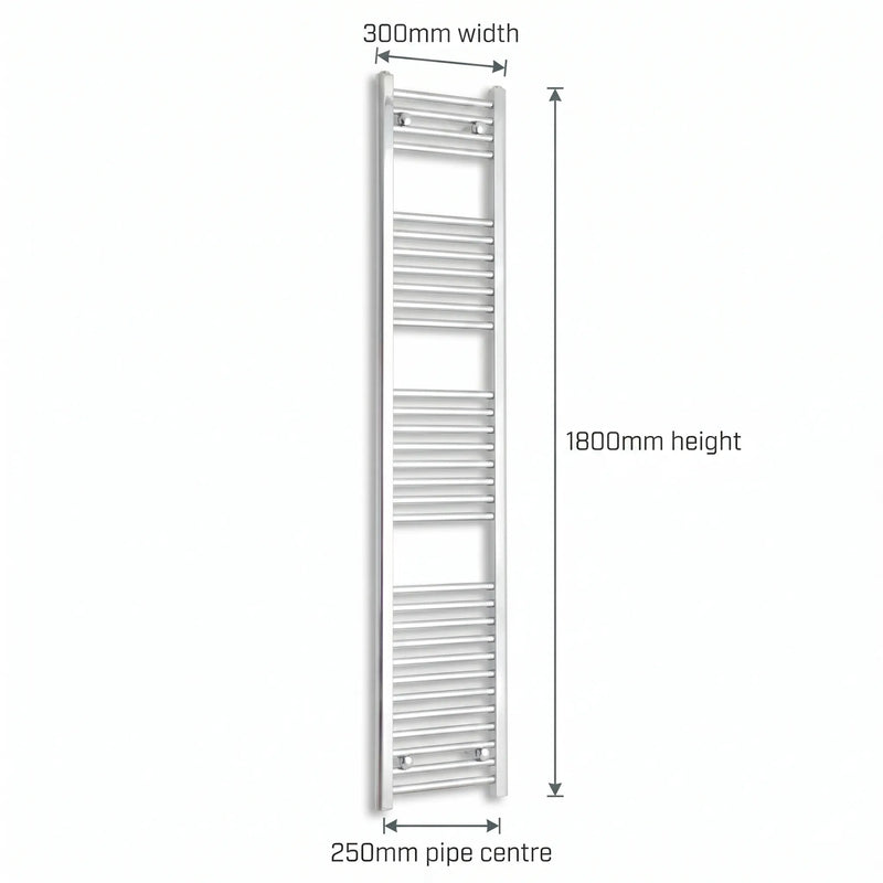 Chrome towel rail dimensions — 300mm × 1800mm