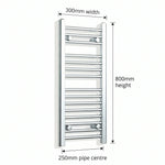 Chrome towel rail dimensions — 300mm × 800mm