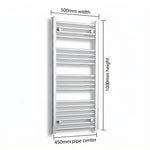 500mm x 1000mm Chrome Flat Towel Rail Dimensions and Specification Diagram
