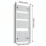 500mm x 1100mm Chrome Flat Towel Rail Dimensions and Specification Diagram