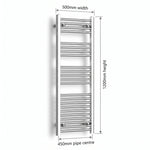 500mm x 1200mm Chrome Flat Towel Rail Dimensions and Specification Diagram