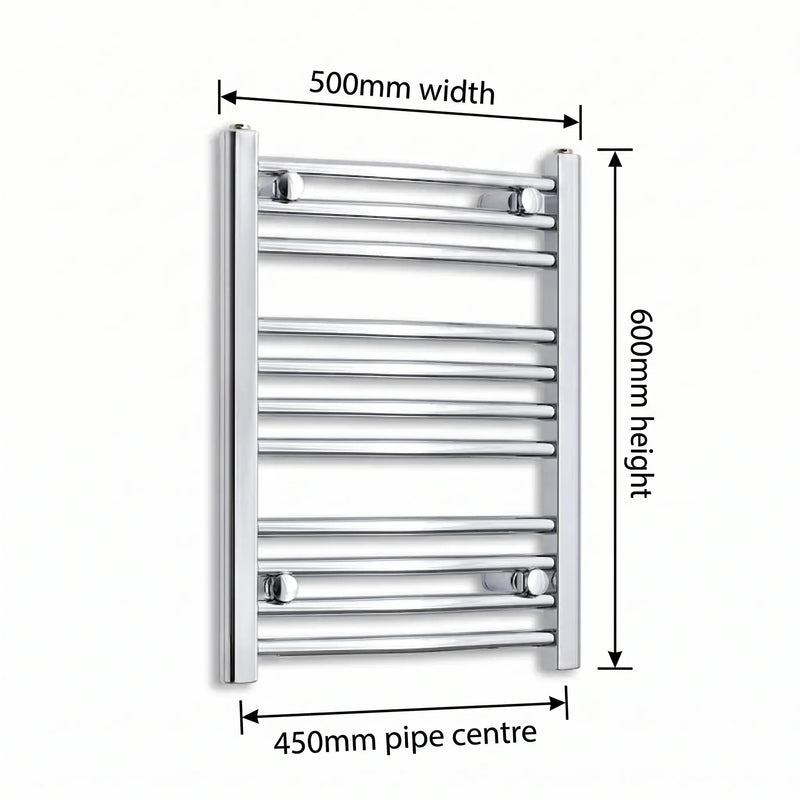 500mm x 600mm Chrome Flat Towel Rail Dimensions and Specification Diagram