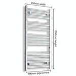 550mm x 1100mm Chrome Flat Towel Rail Dimensions and Specification Diagram