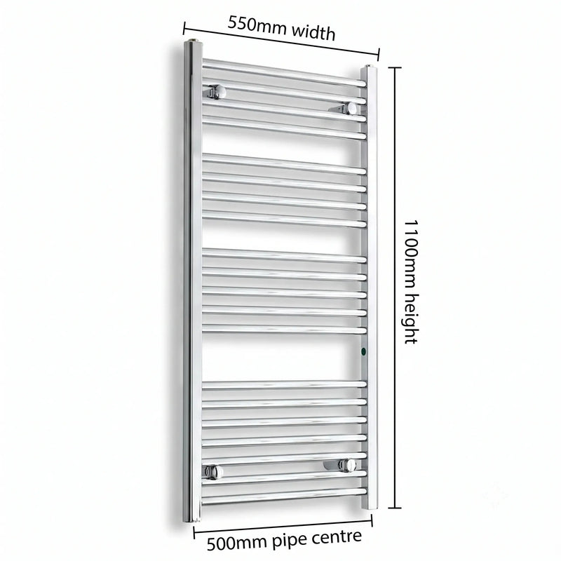 550mm x 1100mm Chrome Flat Towel Rail Dimensions and Specification Diagram