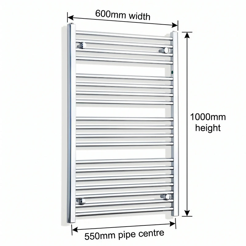 600mm x 1000mm Chrome Flat Towel Rail Dimensions and Specification Diagram