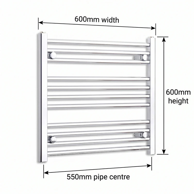 600mm x 600mm Chrome Flat Towel Rail Dimensions and Specification Diagram