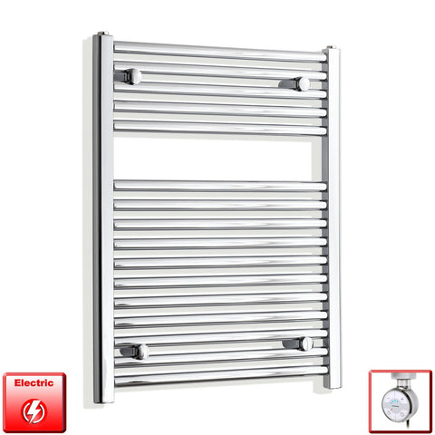 500mm Wide 750mm High Pre-Filled Chrome Electric Towel Rail Radiator With Thermostatic MOA Element