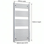 650mm x 1400mm Chrome Flat Towel Rail Dimensions and Specification Diagram