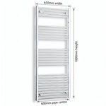 650mm x 1600mm Chrome Flat Towel Rail Dimensions and Specification Diagram