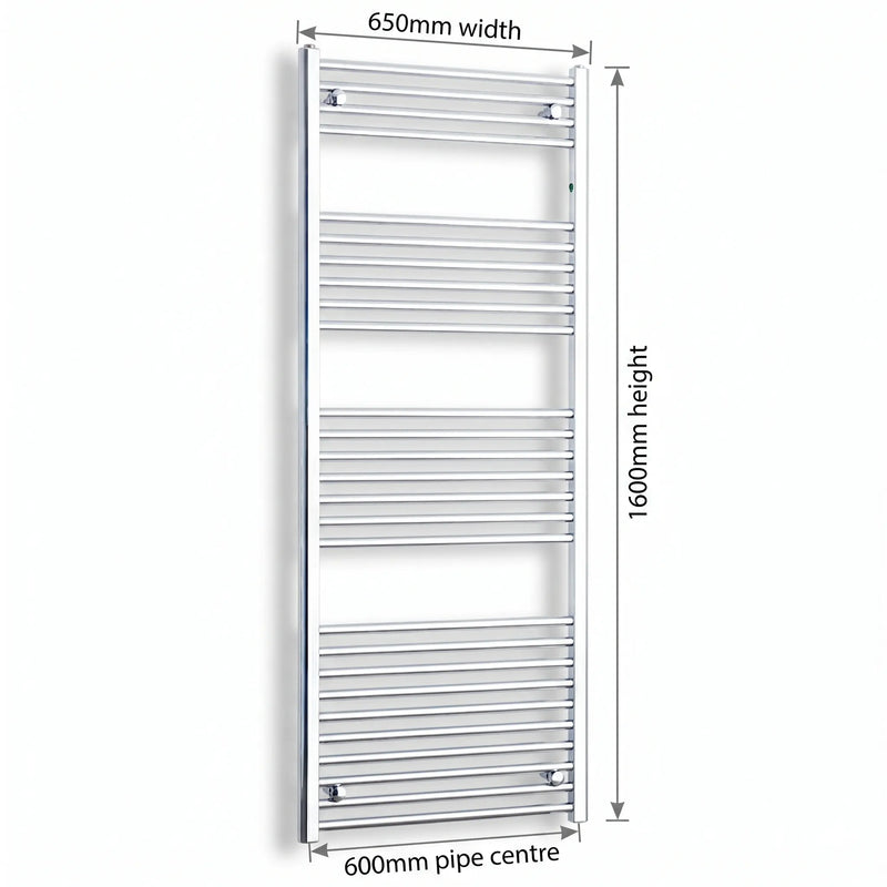 650mm x 1600mm Chrome Flat Towel Rail Dimensions and Specification Diagram