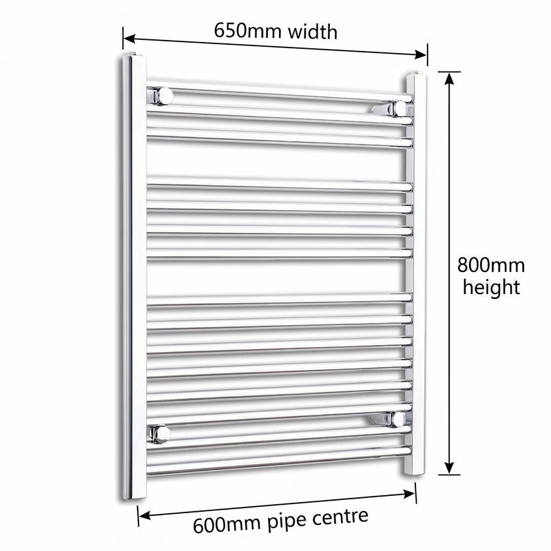 650mm x 800mm Chrome Flat Towel Rail Dimensions and Specification Diagram